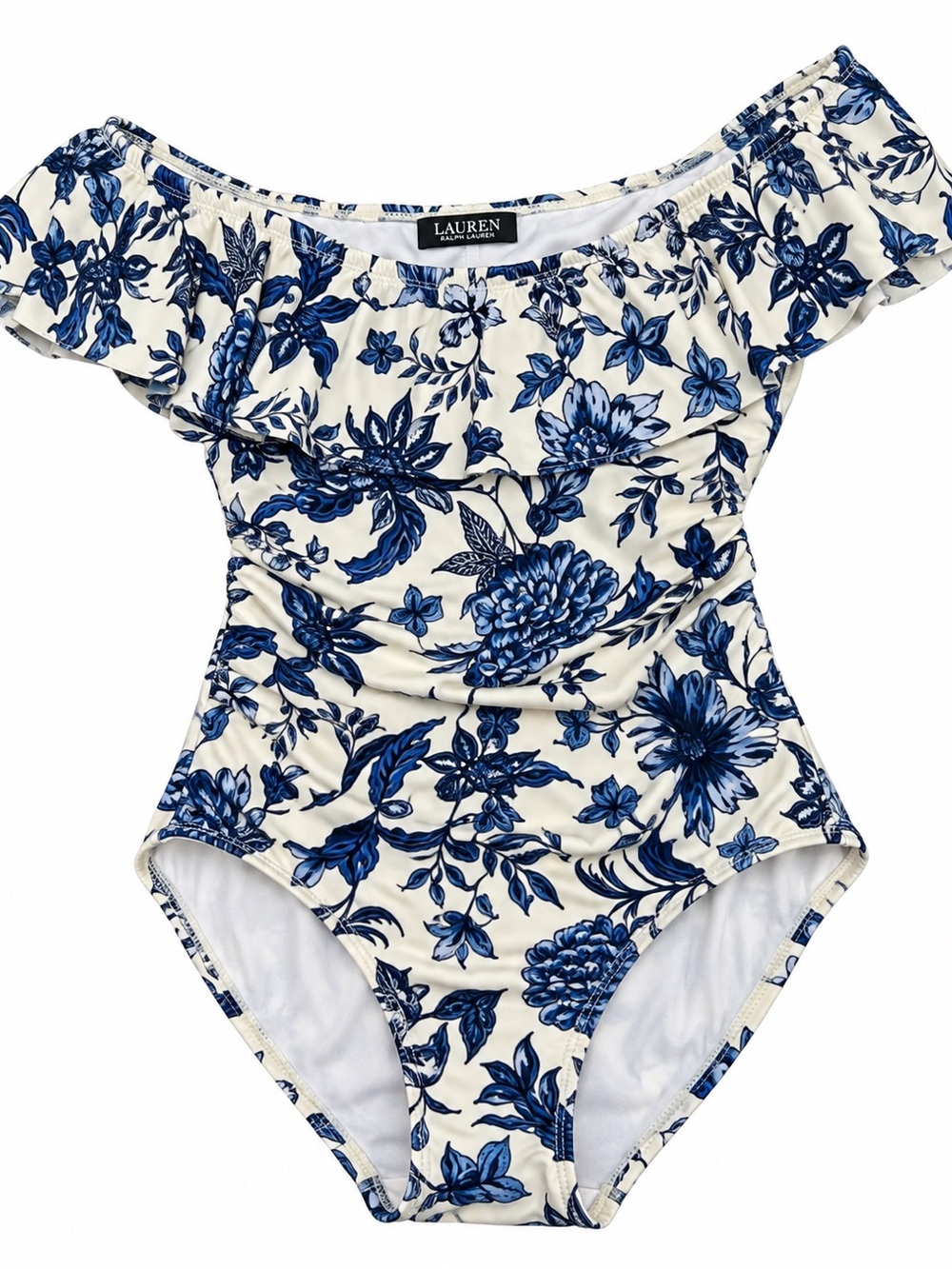 Beautiful Lauren Ralph Lauren one-piece swimsuit featuring an elegant navy blue